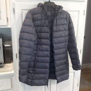 Eddie Bauer goose down filled EB650 blue hooded microlight puffer jacket size m